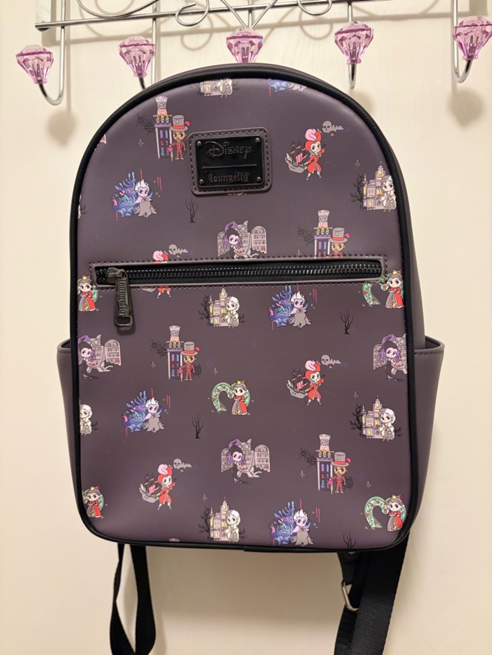 Loungefly Purple Disney Bany Villians Mini Backpack with Character Pattern